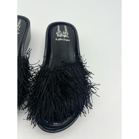 Jeffrey Campbell LF x JC Limited Edition Fringe Slip On Flat Sandals Black 7 - Picture 8 of 10